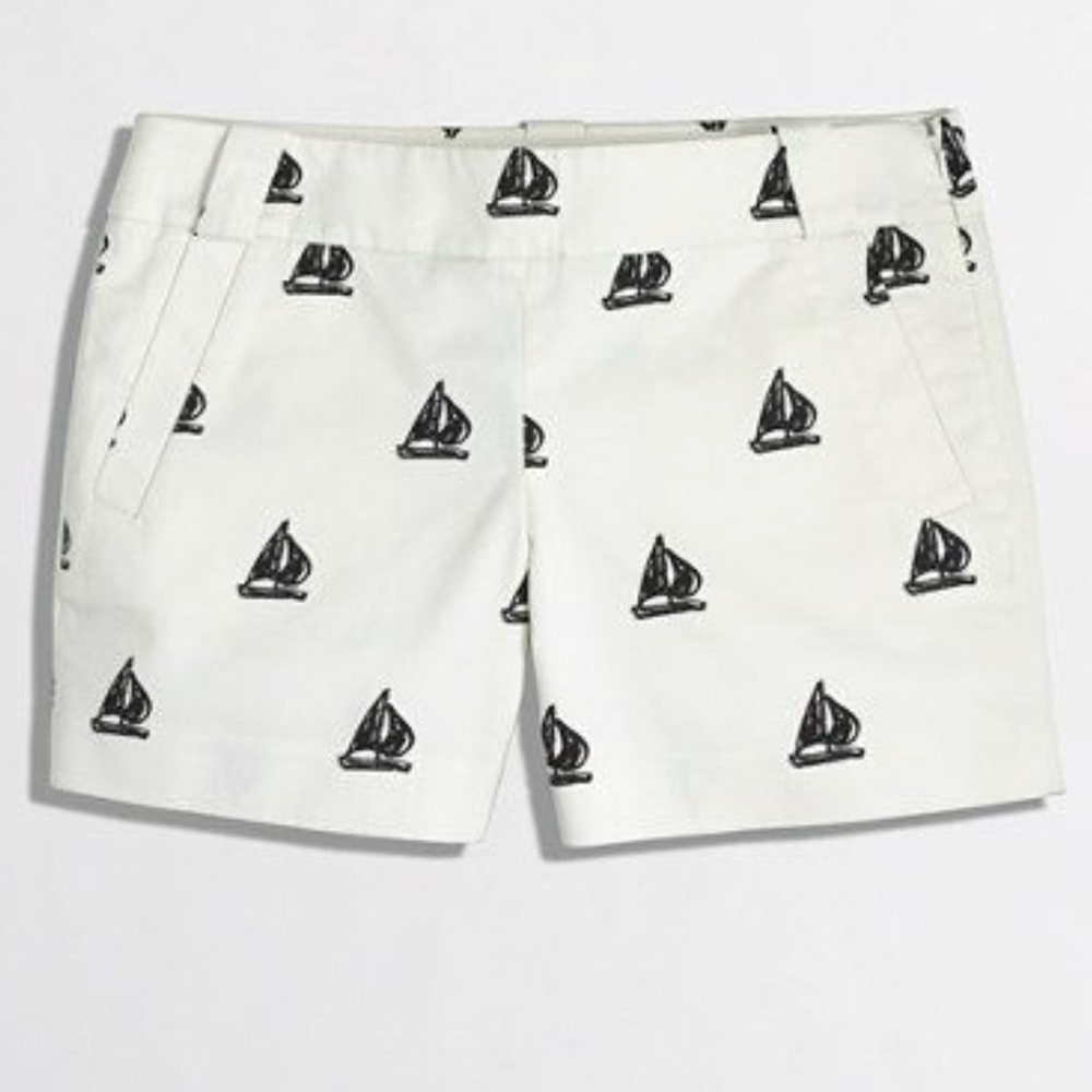 J. Crew White Shorts with Black Sailboat Print